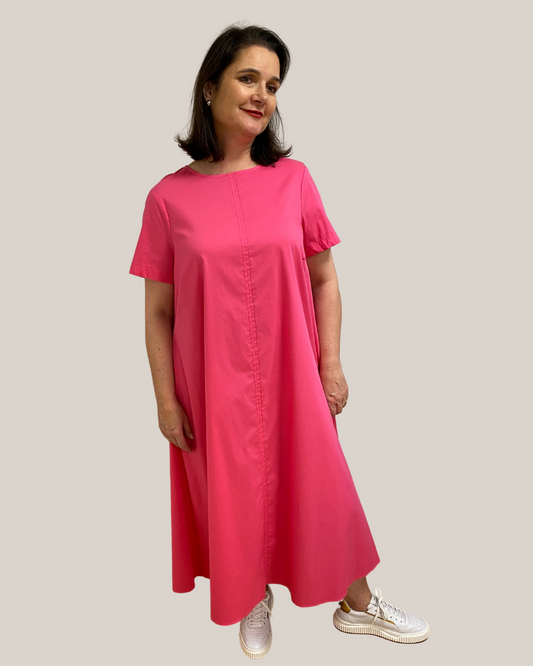 luftiges pinkes Baumwoll-Kleid mit Seitentaschen von Mat Fashion - grosse Grössen - deboerplus