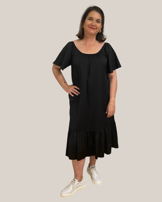 Carmen-Baumwollkleid mit leicht ausgestelltem Arm von Elena Mirò - grosse Grössen - deboerplus